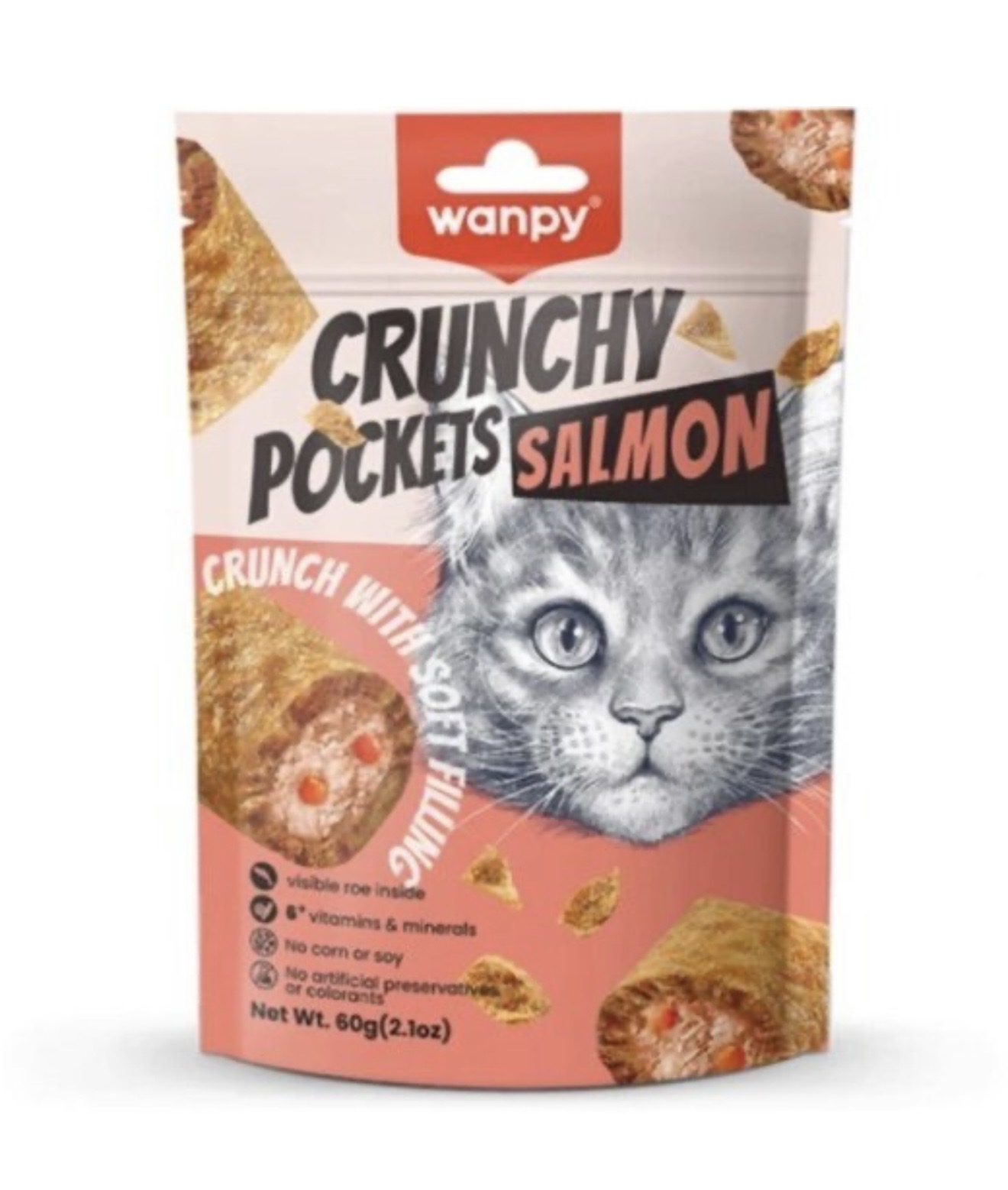 تشویقی  کرانچی مغزدار گربه ونپی با طعم سالمون ۶۰ گرم